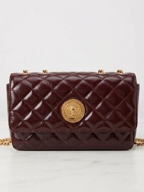 Versace Quilted Leather Medusa Shoulder Bag with Gold Chain New
